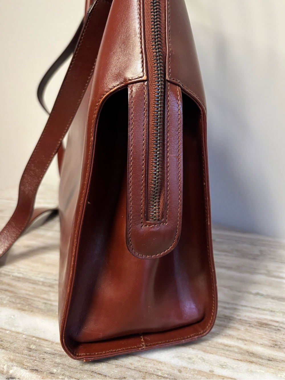 Vintage Salvatore Ferragamo Brown Leather Gancini Dome Satchel Crossbody Bag - Picture 6 of 15